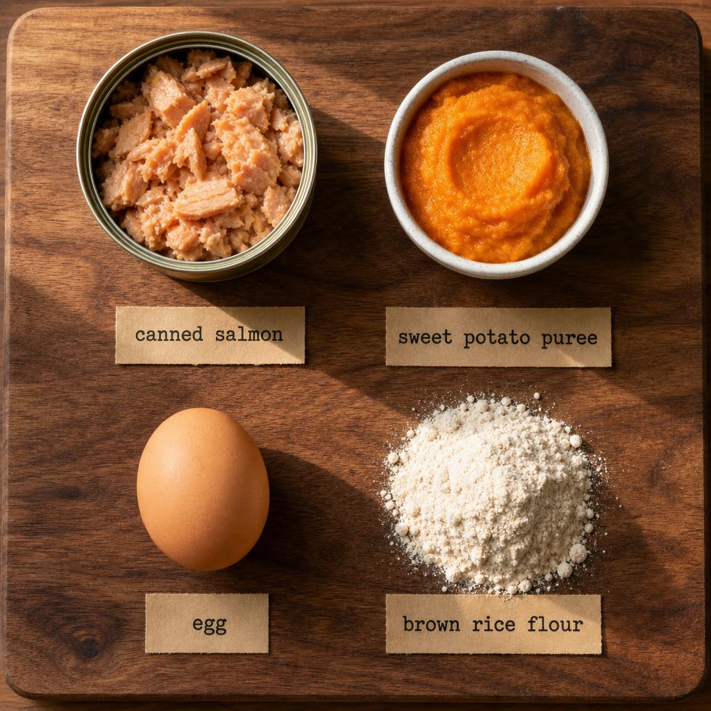 Ingredients for Baked Salmon Sweet Potato Dog Treats