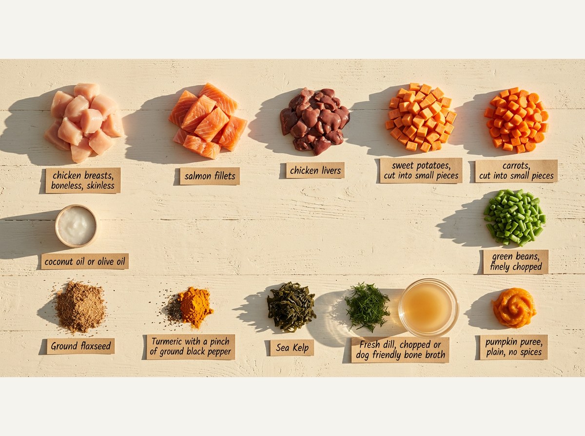 Ingredients for Chicken & Salmon Dog Food Slow Cooker