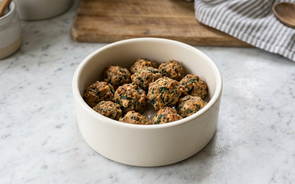 Chicken Spinach Meatballs for Dogs, homemade dog recipe