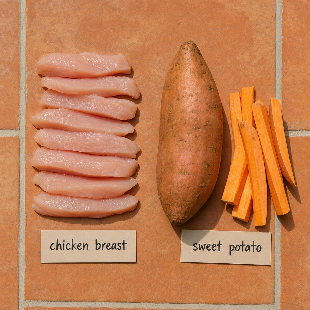Ingredients for Chicken Wrapped Sweet Potato Dog Treats