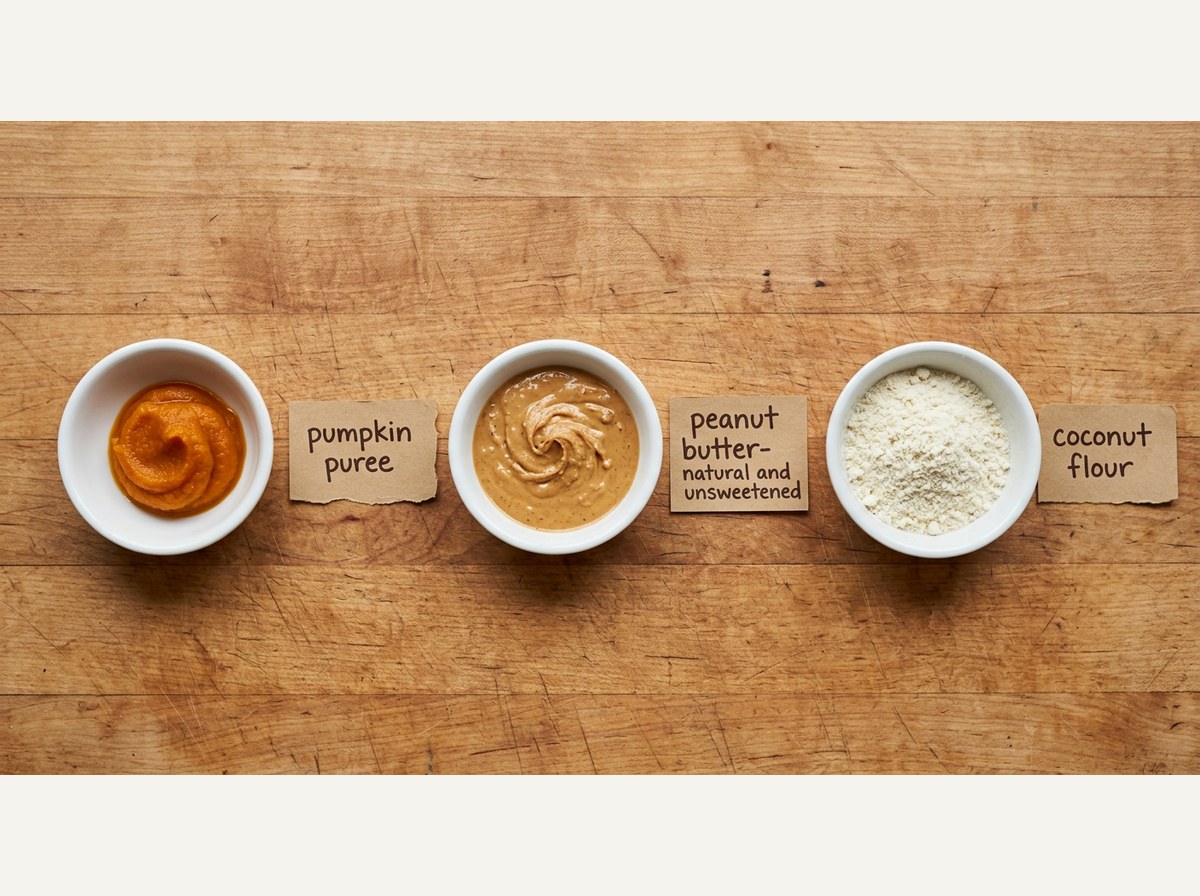 Ingredients for Pumpkin Peanut Butter Dog Treats
