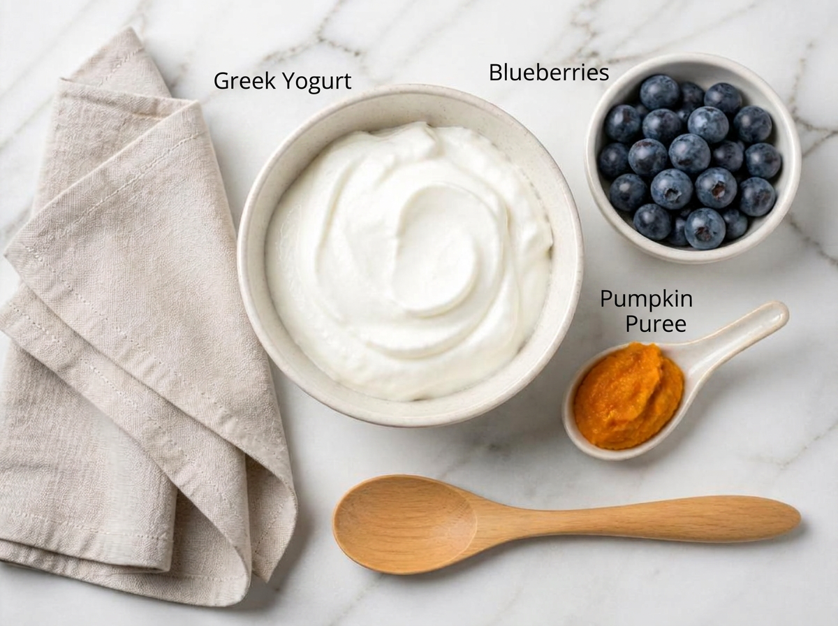 Ingredients for Frozen Blueberry Yogurt Bites