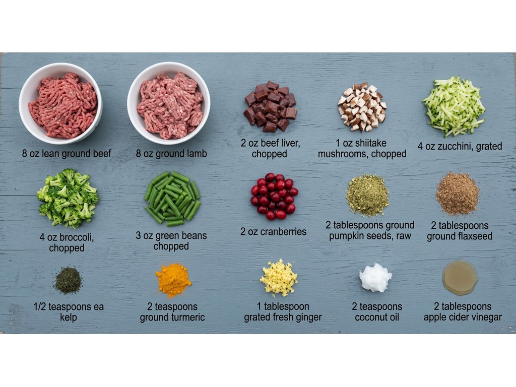 Ingredients for Grain Free Beef & Lamb Dog Food Recipe