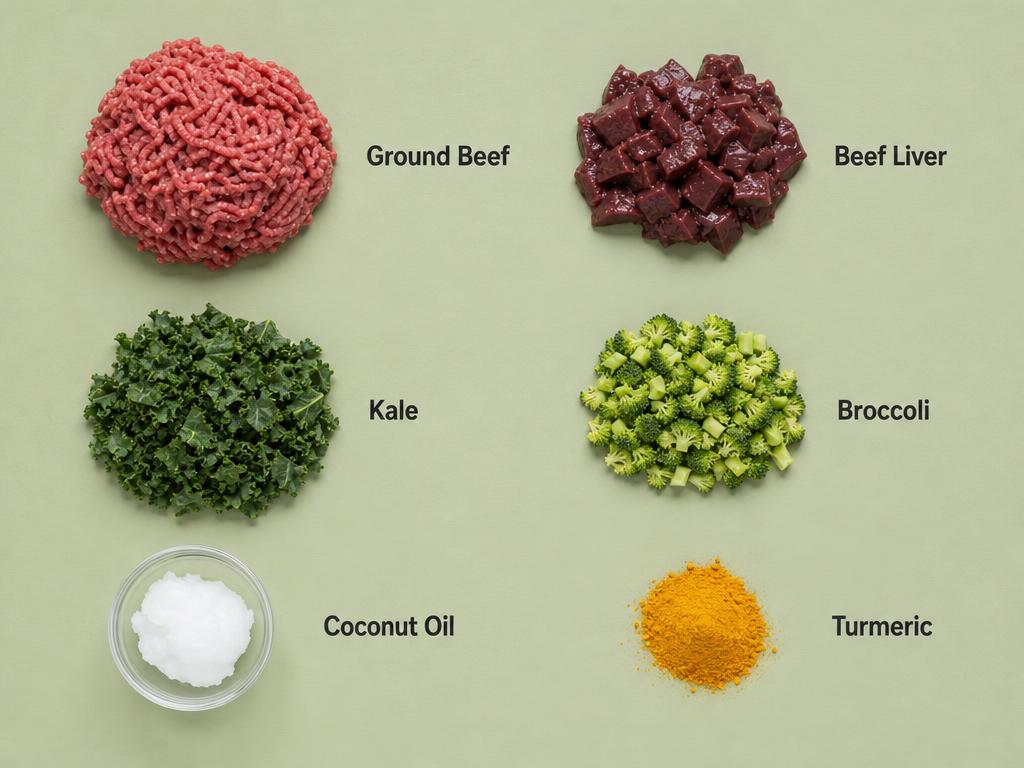 Ingredients for Ground Beef, Broccoli & Kale Dog Food