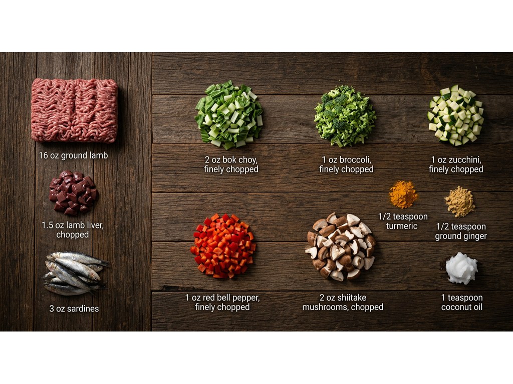 Ingredients for Ground Lamb Dog Food Recipe