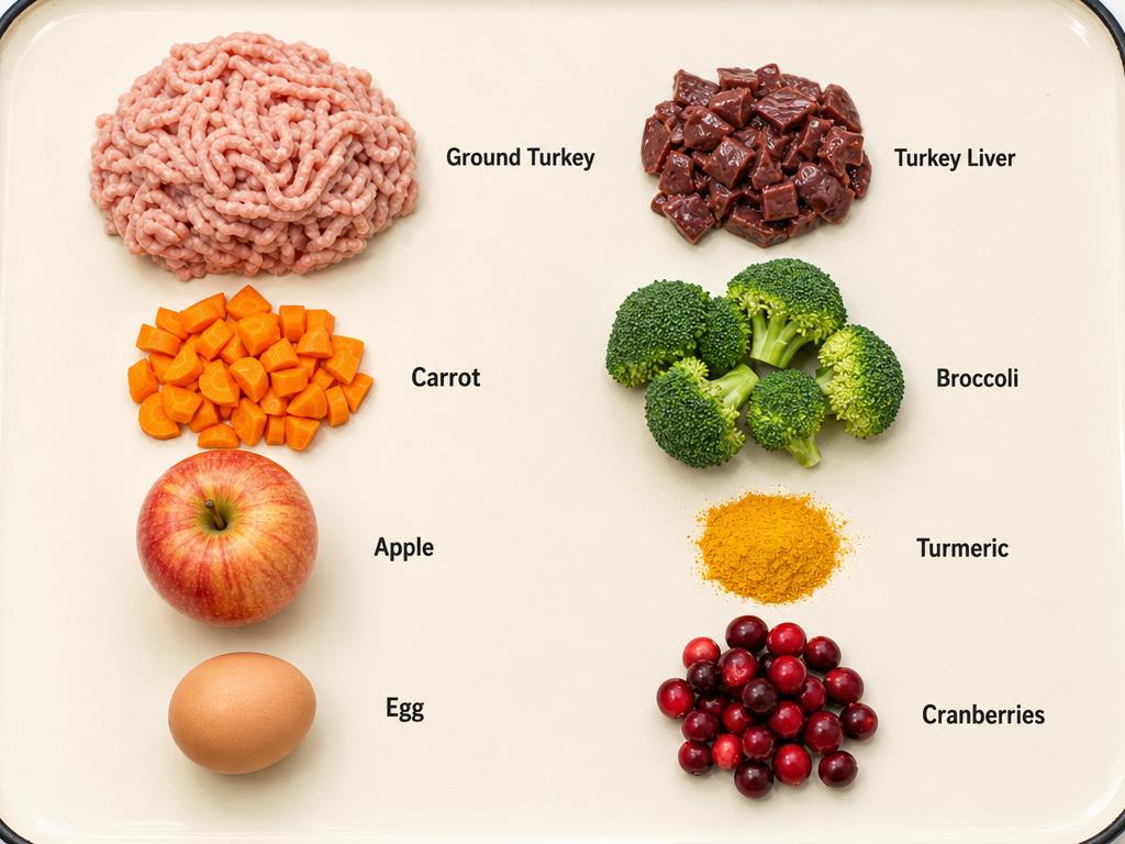 Ingredients for Homemade Turkey Dog Food with Veggies