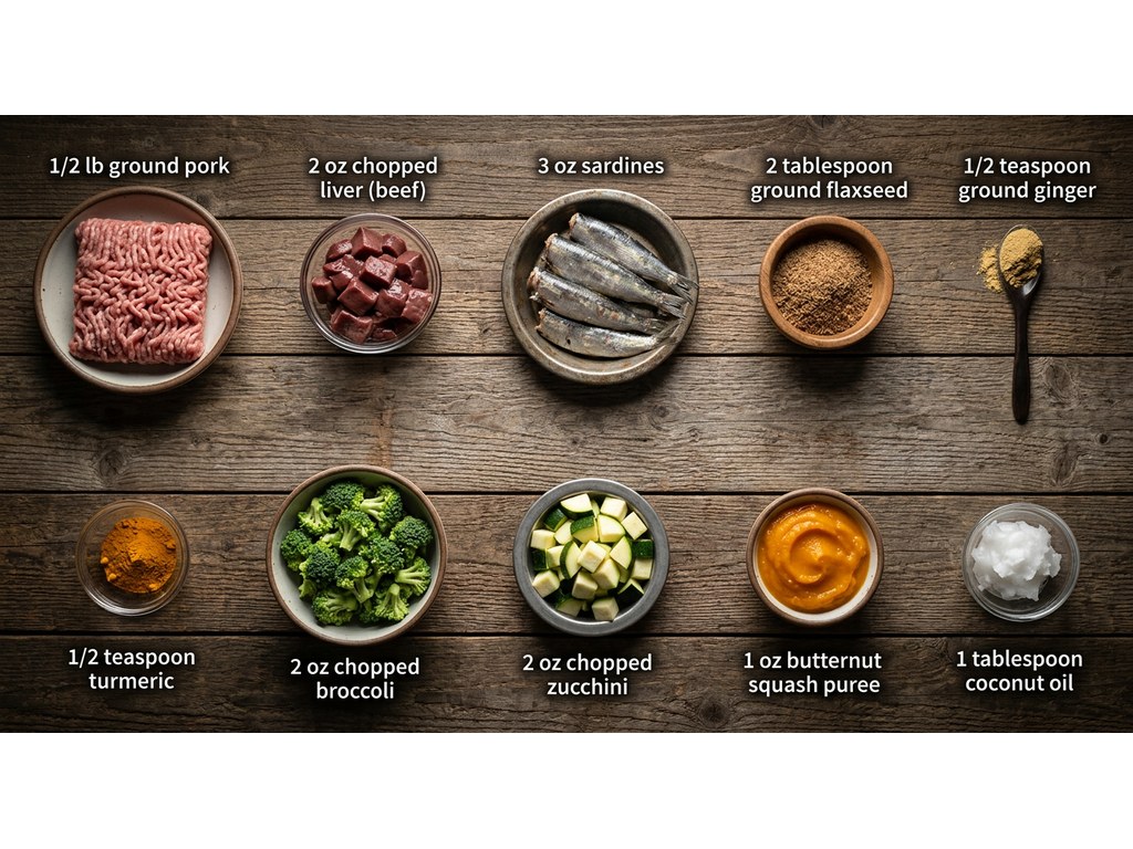 Ingredients for Pork & Veggie Doggie Dinner