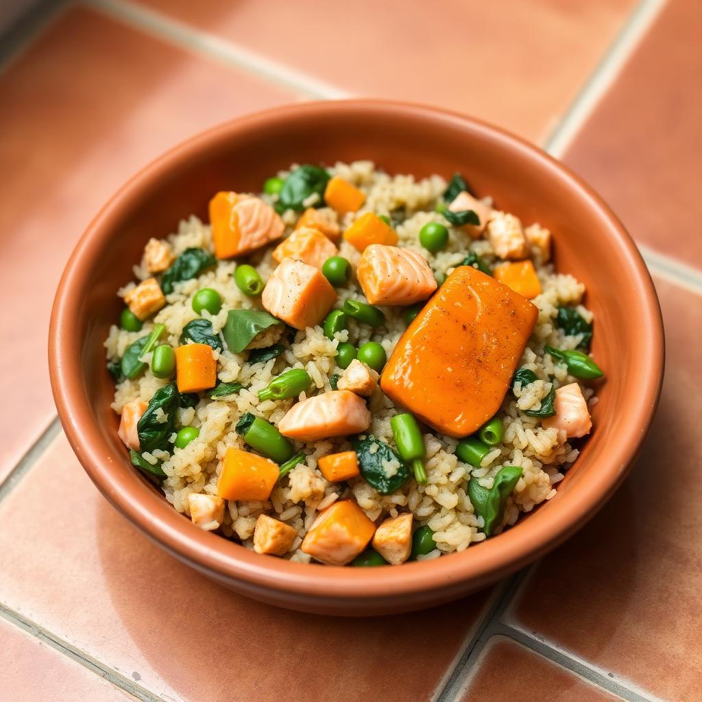 Salmon Dog Food Recipe with Spinach & Pumpkin, homemade dog recipe