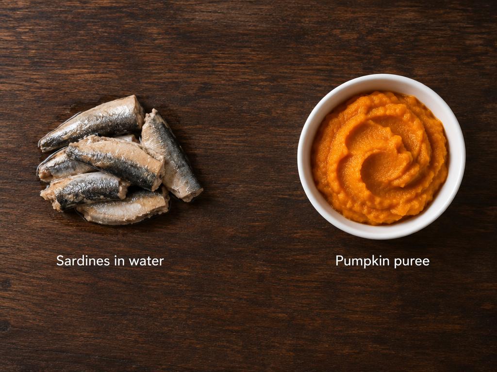 Ingredients for Sardine & Pumpkin Dog Topper