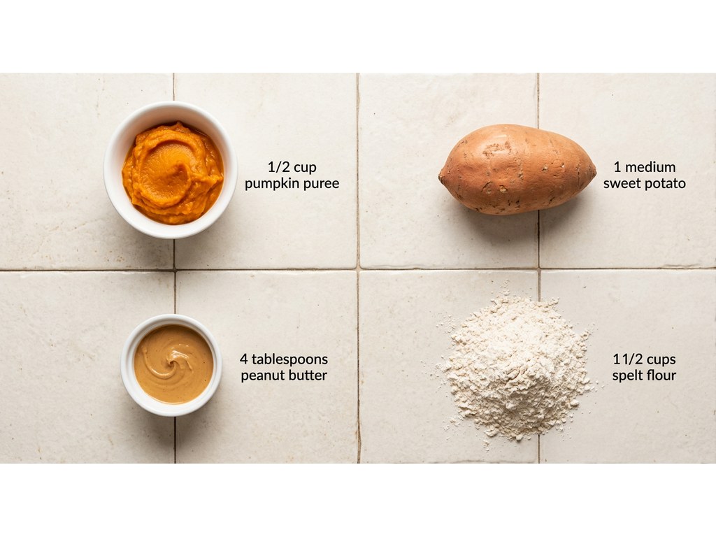 Ingredients for Sweet Potato Peanut Butter Dog Treats