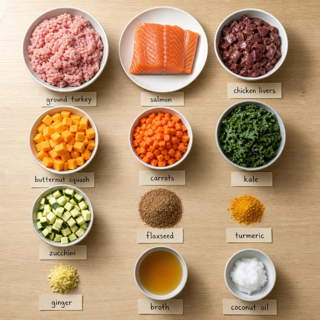 Ingredients for Turkey and Salmon Slow Cooker Dog Food