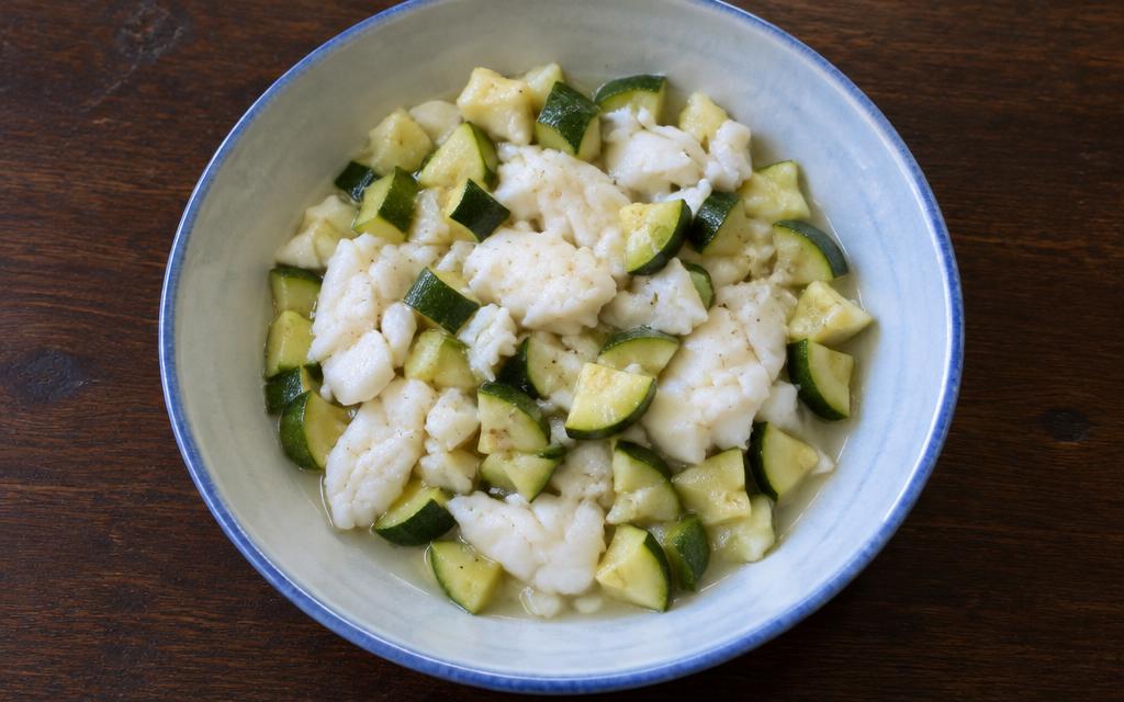 Zucchini & Cod Light Dog Dinner, homemade dog recipe